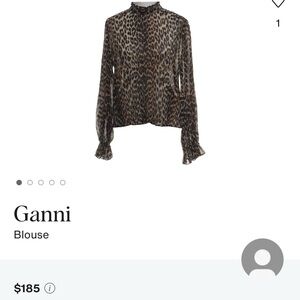 Ganni Brown Leopard-Print Sheer Long-Sleeve Blouse